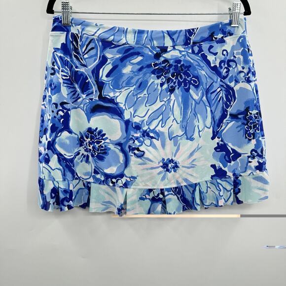 Lilly Pulitzer Luxletic Skort Sz L Blue Floral Print Catch and Keep UPF50+ Nylon - Picture 2 of 11